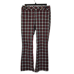 No Boundaries Plaid Flare Pants Black White Red Stretch 5 Trendy 90s Y2K Preppy